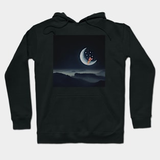 girl playing guitar on the moon Hoodie